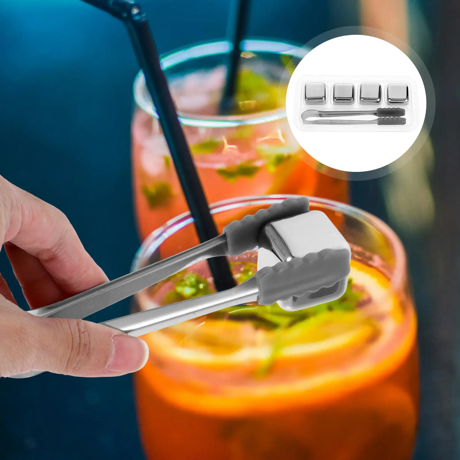 1Set Stainless Steel Whiskey Rocks Reusable Metal Ice Cubes Chilling Stones for Whiskey Bourbon Rum Cocktails Non Diluting