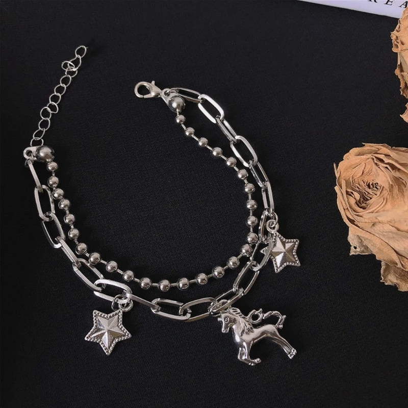 Bohemian Handmade Beads Bracelet Single Horn Horse Star Pendant Chain Punk Beaded Bangle Girls Jewelry Accessory Dropship