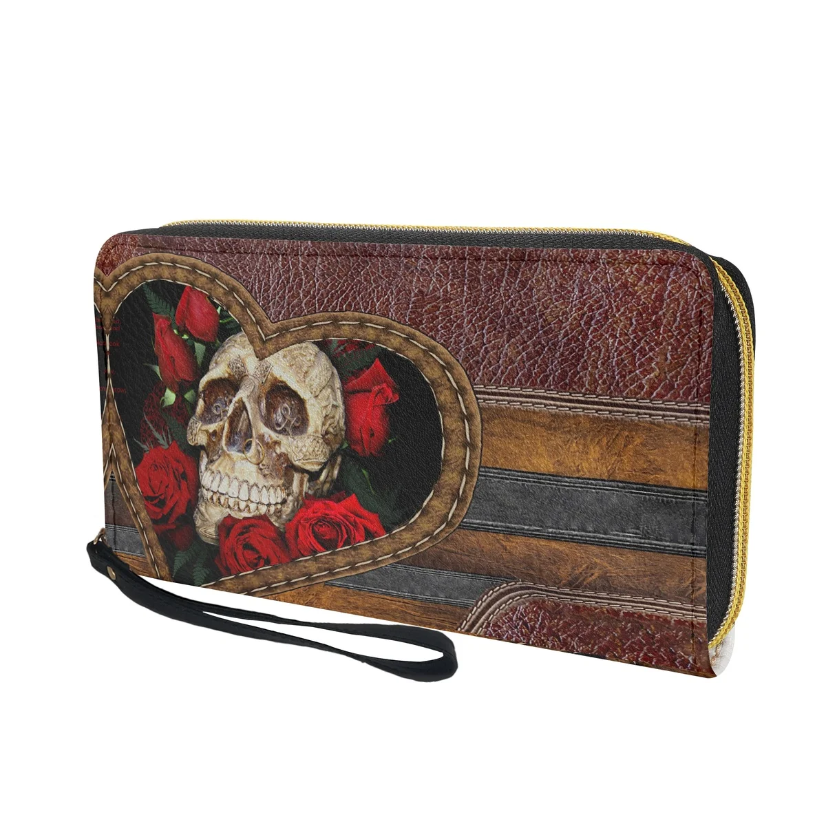 Gothic Schädel mit roten Rose Design Mode Frauen Brieftaschen Leder Geldbörse personal isierte Frauen Brieftasche weibliche Geldbörsen Karten halter