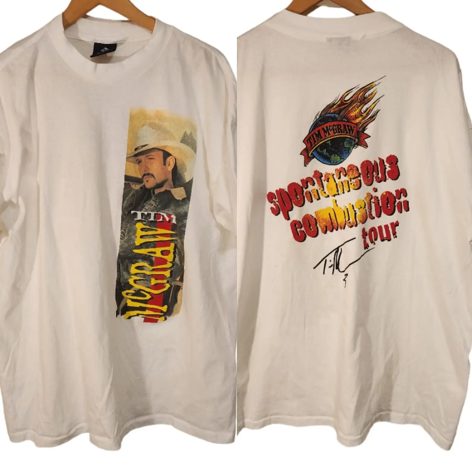 Vintage 90s Tim McGraw Spontaneous Combustion Tour 1996 T-Shirt 2XL XXL