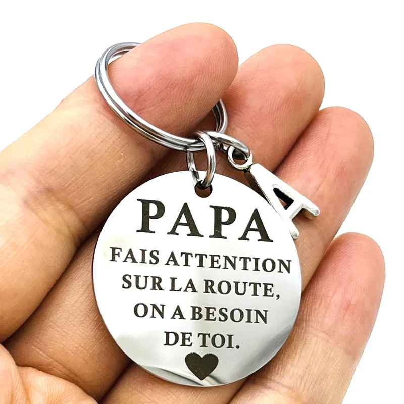 French PAPA FAIS ATTENTION SUR LA ROUTE Keychain Gifts for Dad Father's Day Gifts, Dad Birthday Christmas Gifts