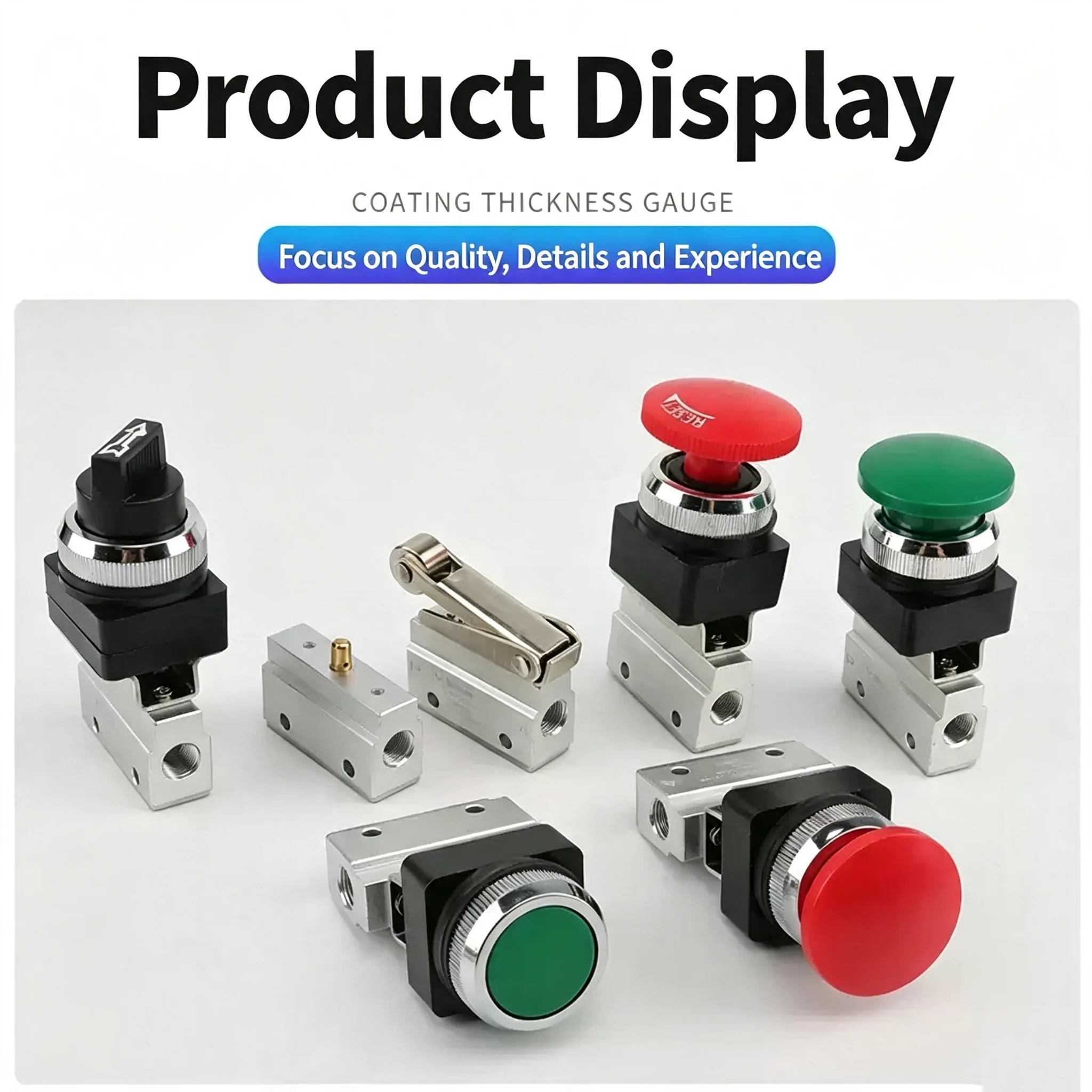 2 Position 3 Way Red Green Flat Push Button Momentary Pneumatic Valve 1/8