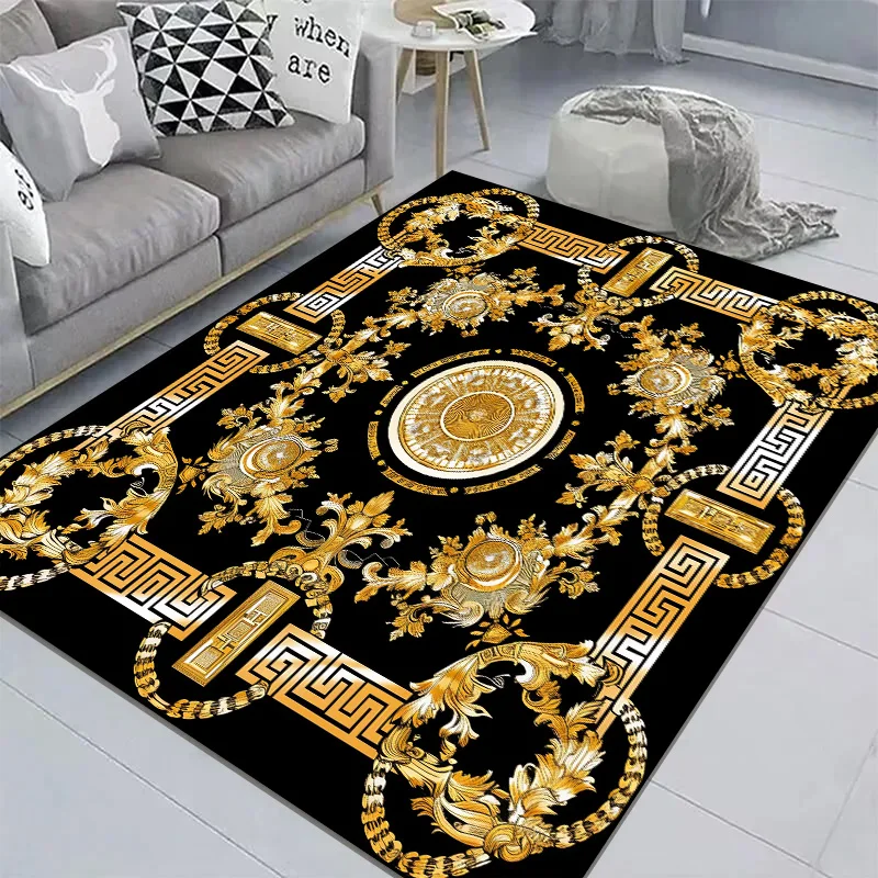 European Style Golden Carpets for Living Room Fashion Luxury Area Rugs Bedroom Washable Decoration Home Soft Anti-slip Floor Mat