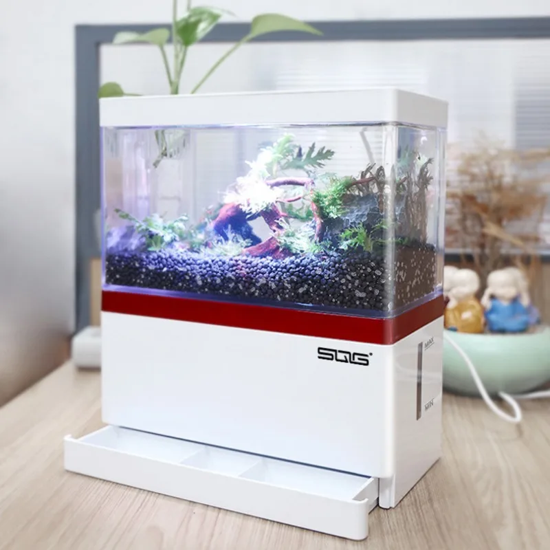 

mini fish tank Self circulating fish tank with charging filter desktop living room household water free ecological aquarium