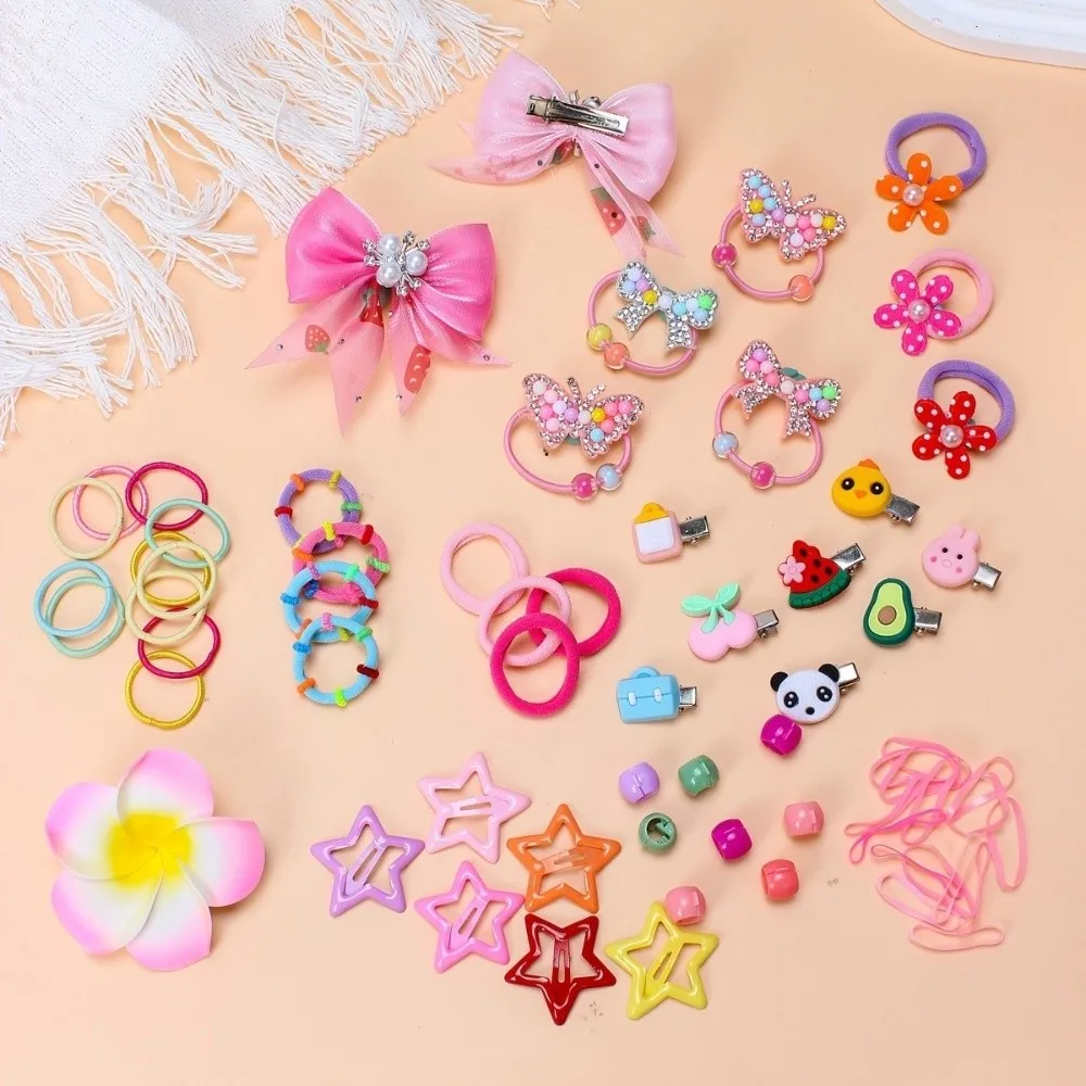 

546Pcs Flower High Elastic Hair Accessories Set No Hurt Hair Colorful Girls Hair Bands Hair Clips Princess Gift Set