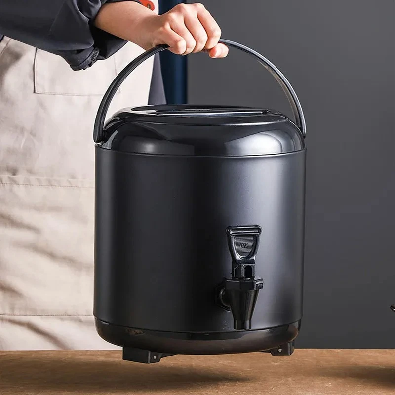 Stainless Steel Milk Tea Bucket With Thermometer Commercial Thermal Insulation Container For Cold And Hot Drinks Storage