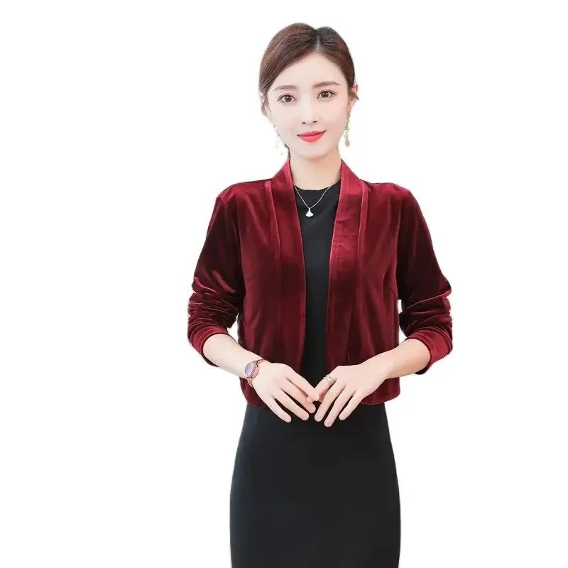 Shrugs For Womens Black Purple Ladies Cropped Velvet Long Sleeve Party Bolero Wedding Jacket Cardigan Outwear Top Cover Up Coat