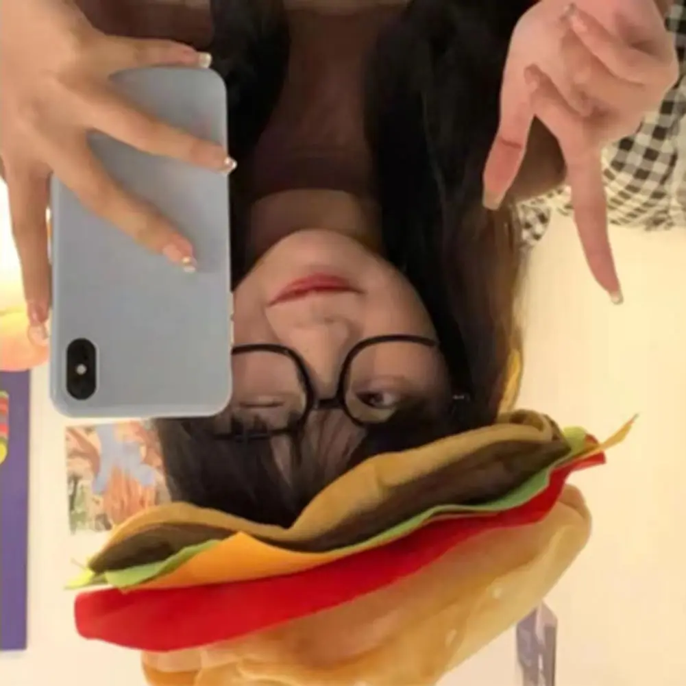 Hamburger Hat Soft Men Hamburger Hat Non-shrink Adults Fast Food Hamburger Cap Halloween Christmas Party Dress Up Beanies Berets