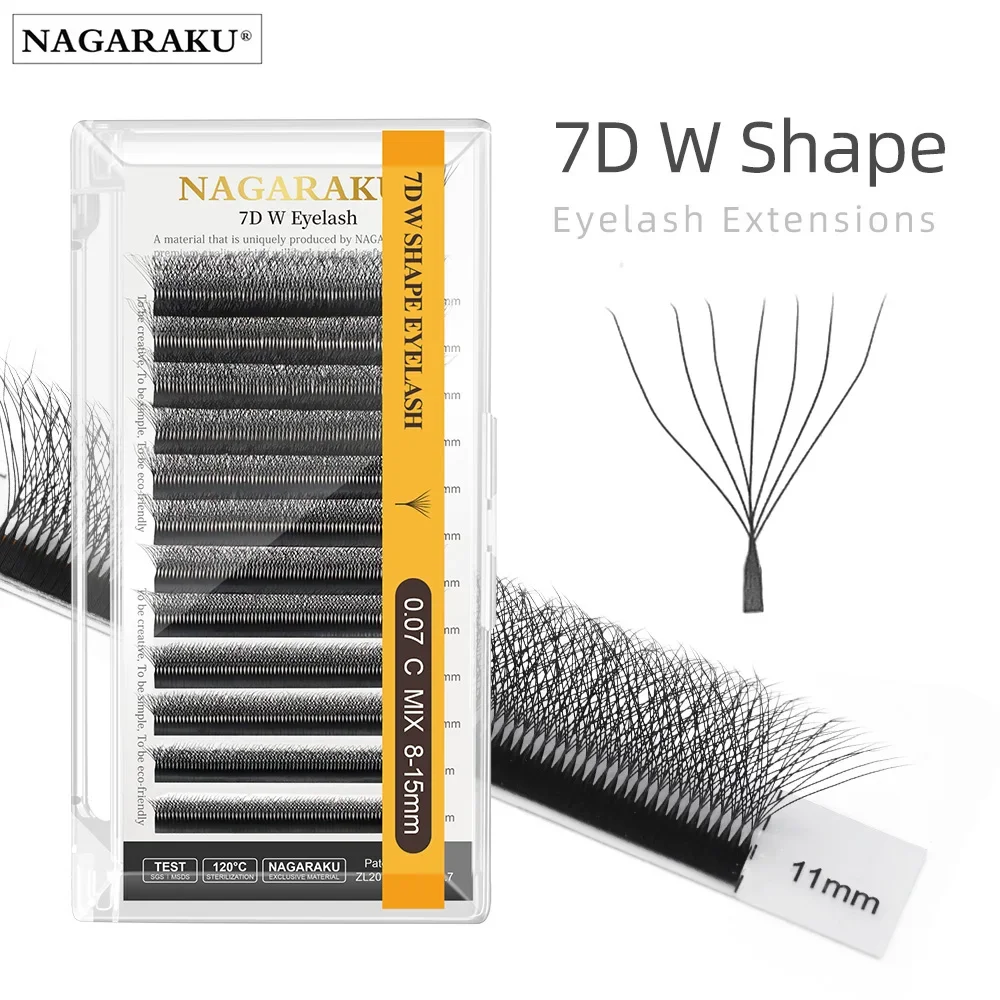 NAGARAKU 7D W Shape Natural Soft Light Hand Woven Fans Automatic Flower Eyelash Extensions Premade Fans Dense Matte Finish