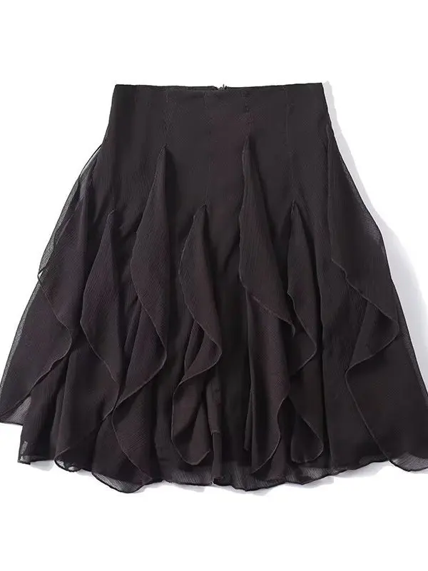 Fashionable Asymmetric Hem Art Series Casual Summer New Arrival Women's Skirt with Inner  Loose Waist Design A-Line Skirt