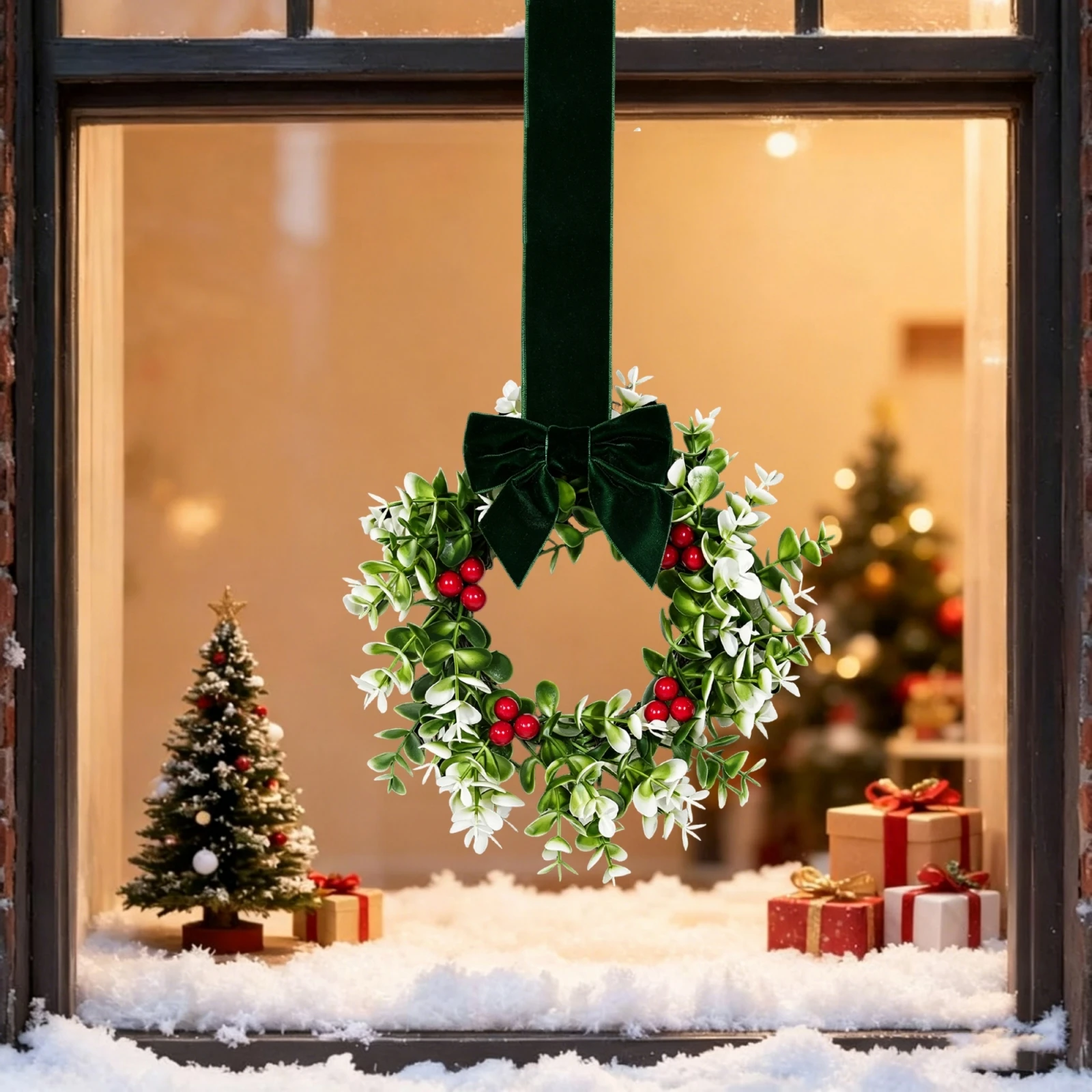 2027 New Years Christmas Kitchen Cabinet Wreaths Creative Xmas Eucalyptus Leaves Red Berry Garland Hanging Decor