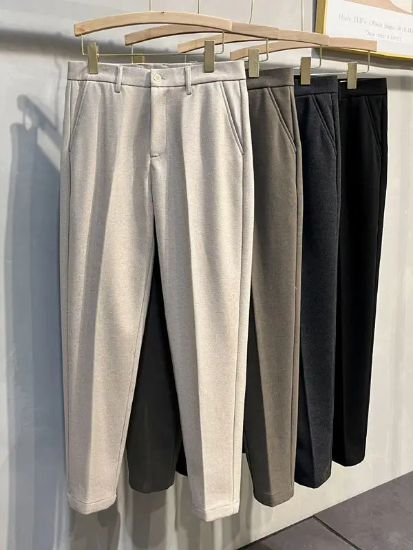 

Мужские осенне-зимние утепленные шерстяные повседневные брюки с эффектом драпировки, зауженные, для отдыха