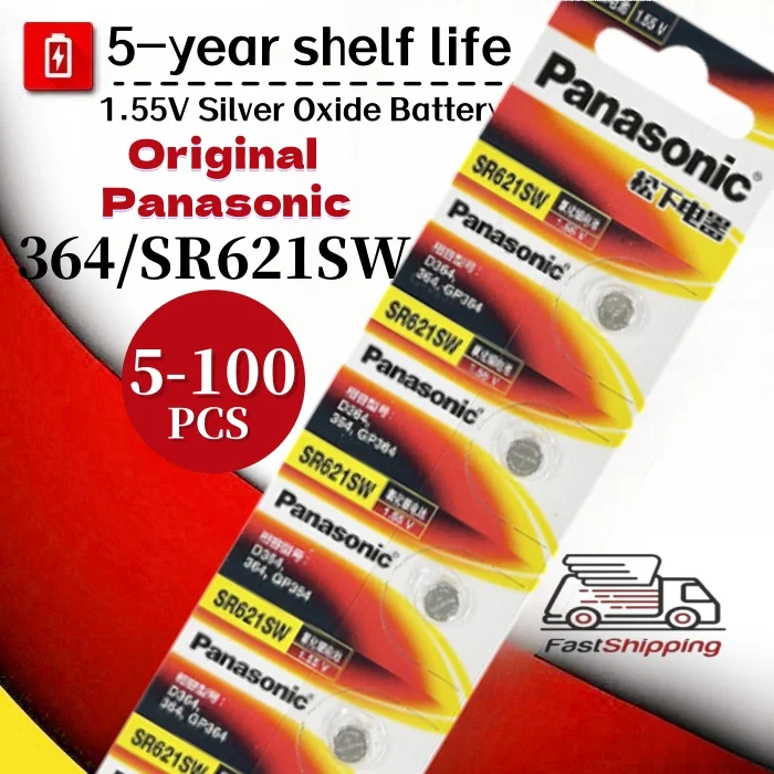 5-100PCS Panasonic SR621SW 364 watch battery Tiansuo CK is applicable to Casio LR621 Imported Silver oxide batte button battery