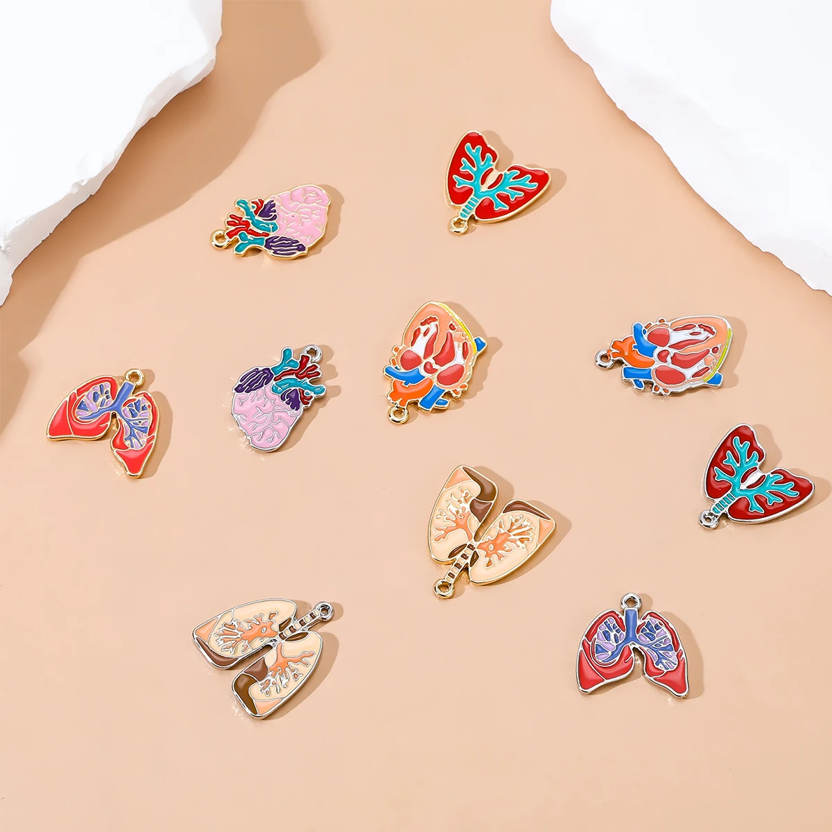 Catuni 10PCS/Set Medical Colorful Enamel Charm Pendant for Doctor Nurse Cute Heart Lung Accessories Handmade Necklace Bracelet