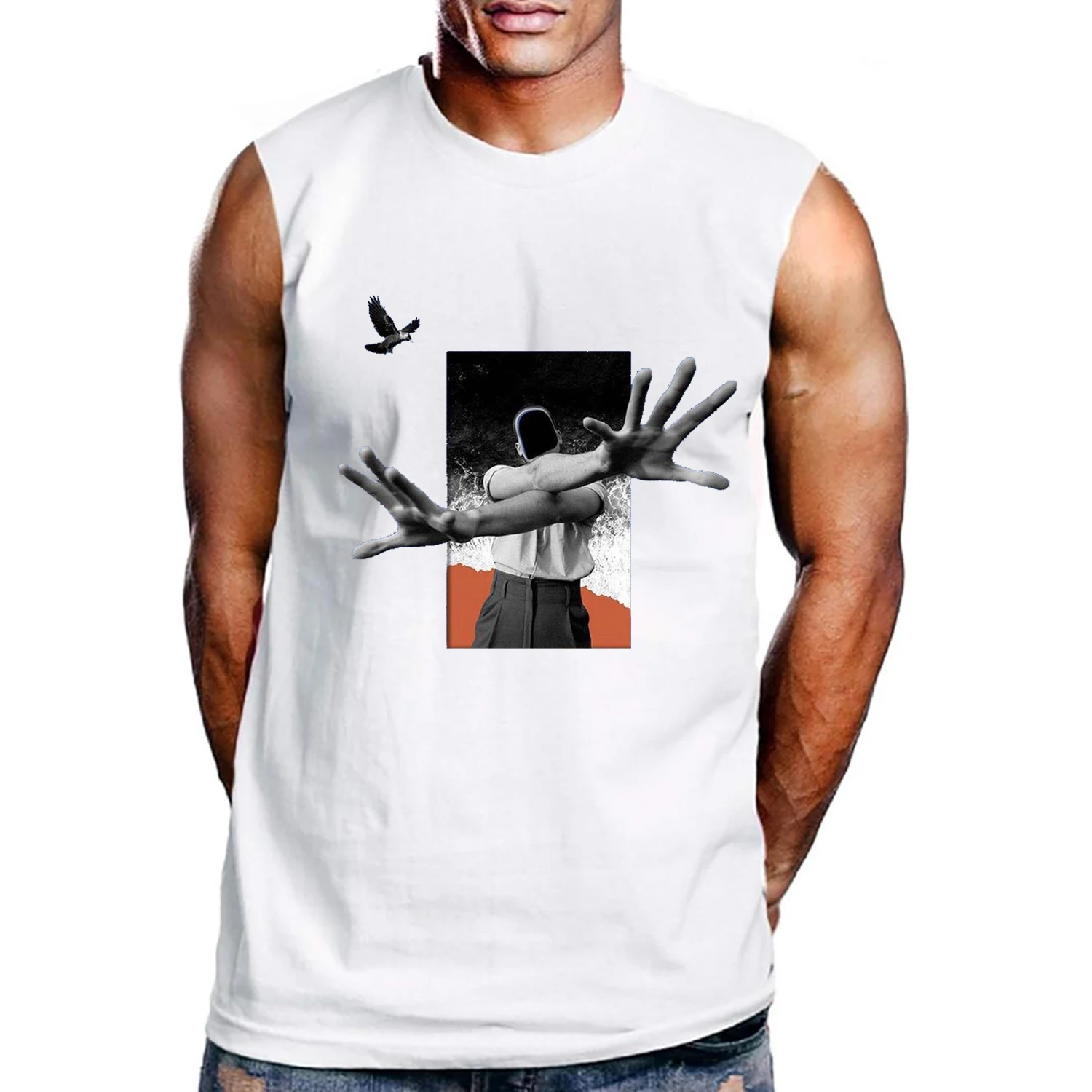 2024 New Funny Beautiful work Grphic Printed Mens Sleeveless T-shirt Shirt Drip Cotton Casual Cotton Fashion For Man Tank Tops