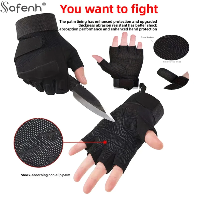 1 Pair Outdoor Tactical Half-finger gloves Sport Gloves Half Finger Men Women Combat Shooting Hunting Fitness Fingerless Gloves