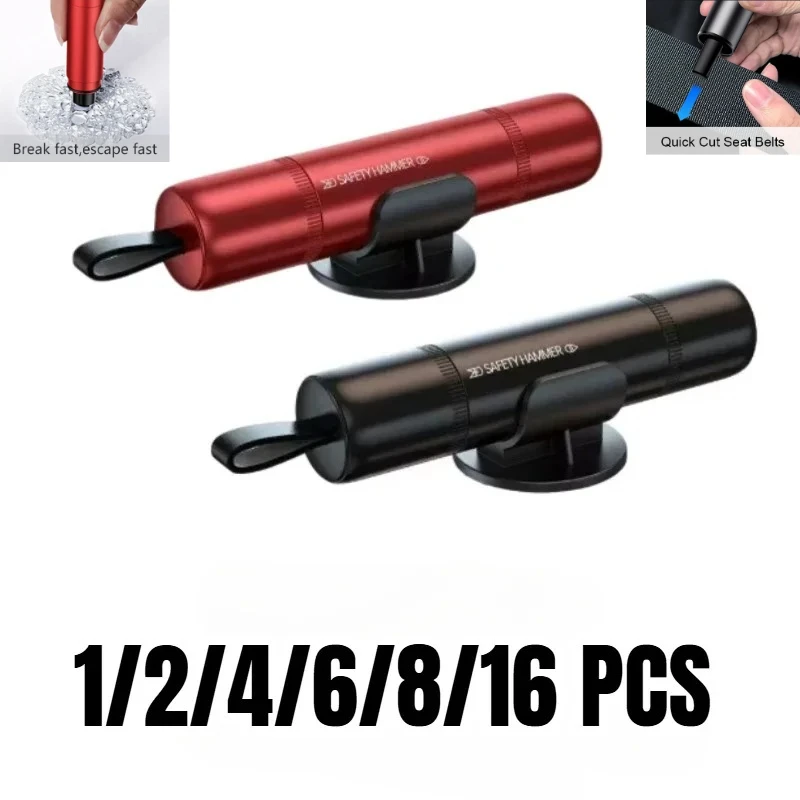1/2/4/8/16 Pcs Car Safety Hammer 2 in 1 Emergency Glass Breaker Cut The Seat Belt Rescue Tool English Packing Car Accessories
