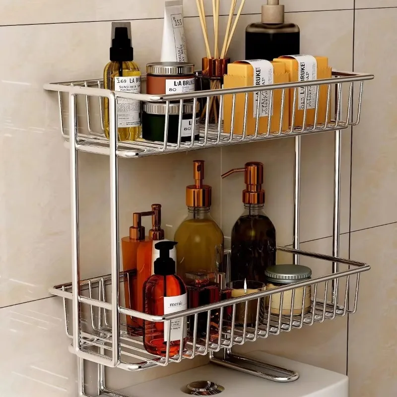 Non-Perforated Bathroom Storage Rack Over-the-Toilet Organizer Wall-Mounted Water Tank Shelf for Bathroom