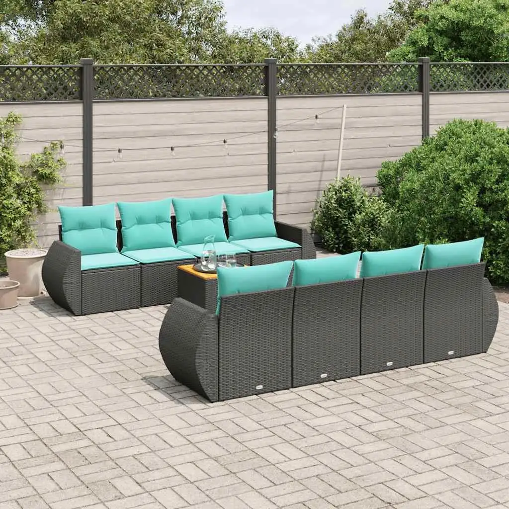

9 Piece Outdoor Patio Sofa Set with Cushions Black Rattan Furniture Garden Lounge Seating