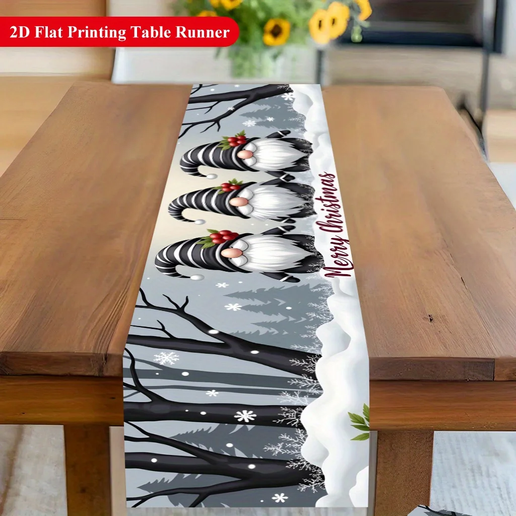 1pc Snowmen Celebrate Christmas Table Runner Holiday Party Decorative Cloth for Home Kitchen Dining Office Living Room Table
