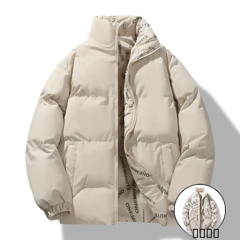 Thiened Cotton Jaet Men's Autumn Winter New Sle Warm Stand Collar Bread Sle Casual Cotton Coat Long Sve Zipper