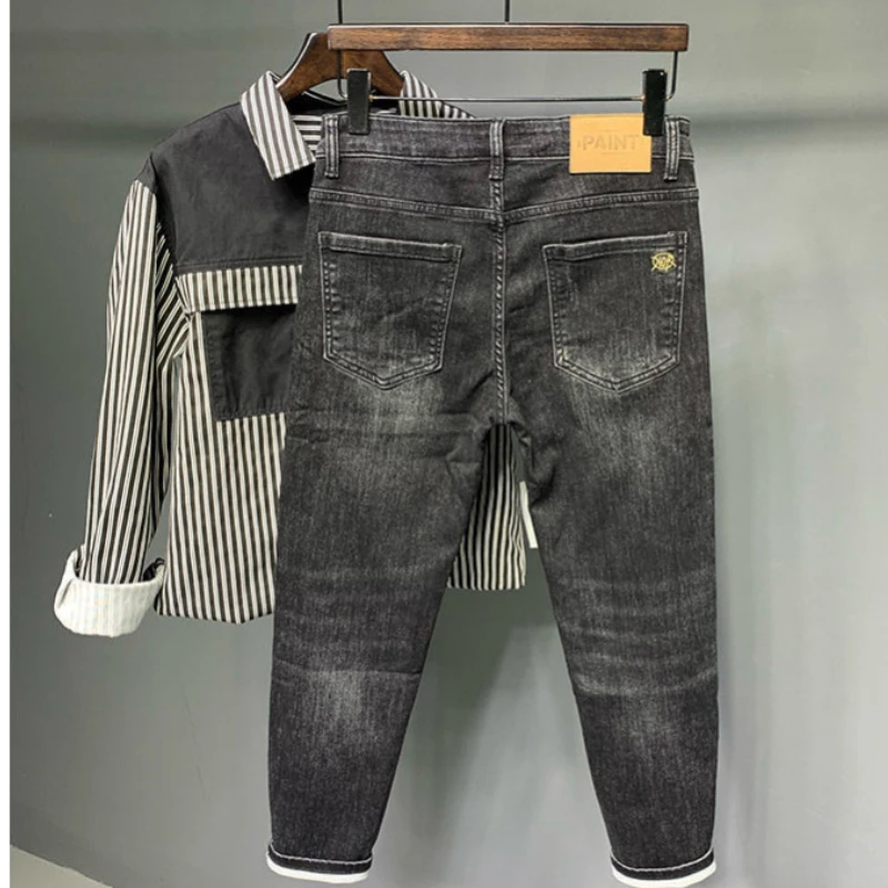 New Spring Summer Grey Casual Men's Pants Work Wear Slim Stretch Cargo Solid Denim Male Korean Fashion Luxury Clothing Jeans Men