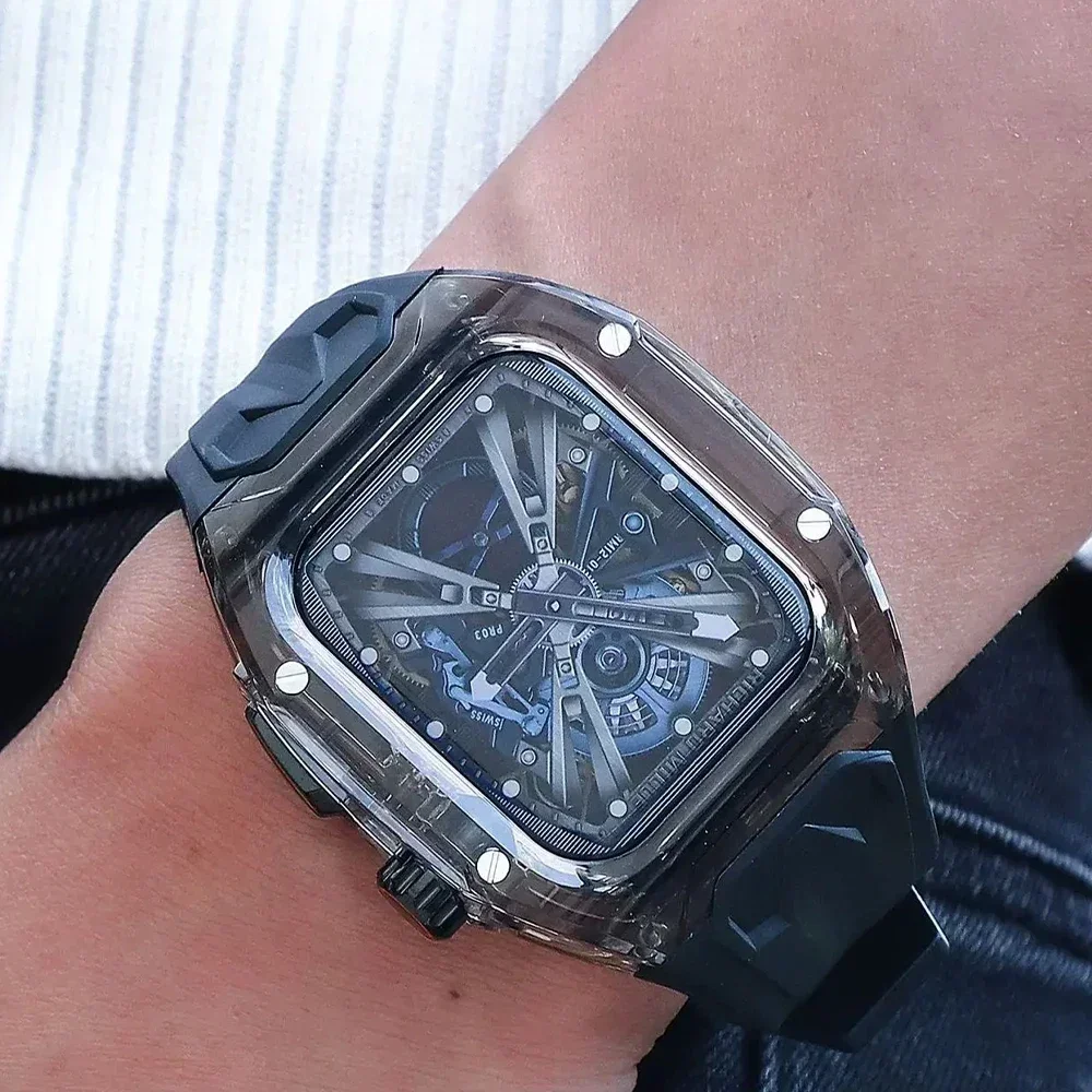 مجموعة تعديل شفافة لساعة أبل 9 8 7 45 مللي متر 41 مللي متر حافظة حزام لسلسلة IWatch 44 40 مللي متر 6 5 4 SE شريط مطاطي تجديد وزارة الدفاع