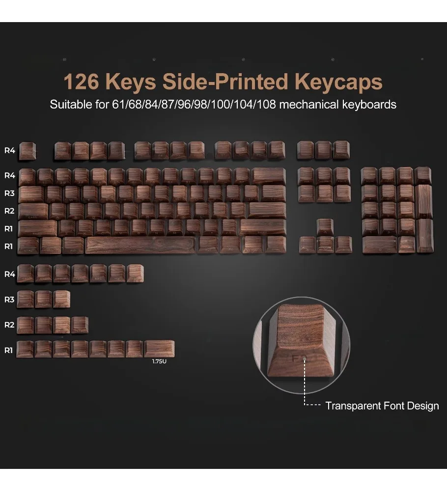 Walnut grain keycap original height side engraved light transmission PBT thermal sublimation ace68 steps from 87wooting