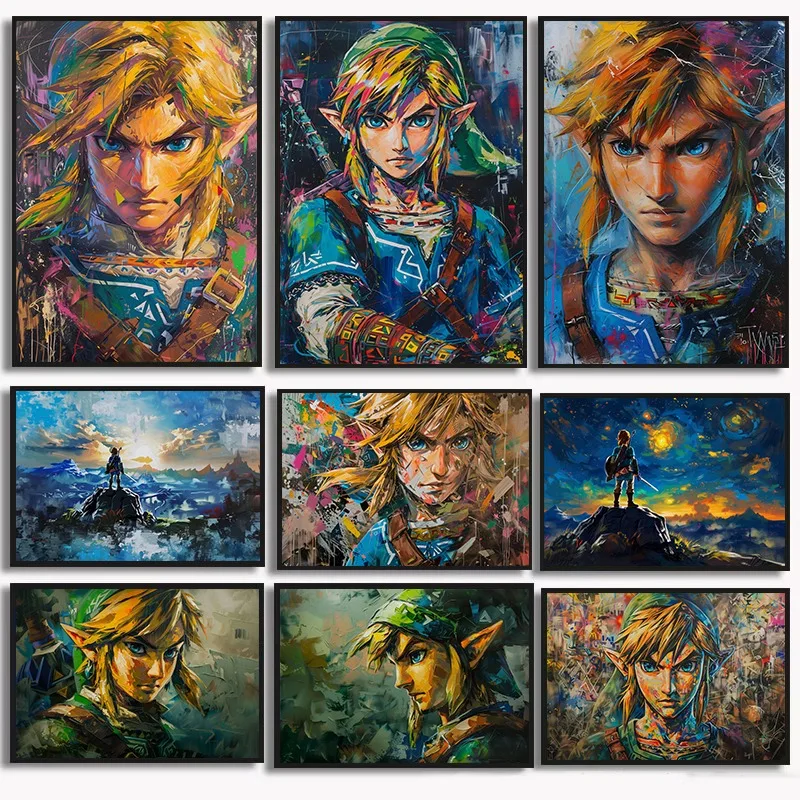Póster de videojuego de Anime Tears of Kingdom, lienzo impreso, Hero Link Hyrule Field, pintura al óleo colorida Vintage, arte de pared, decoración del hogar