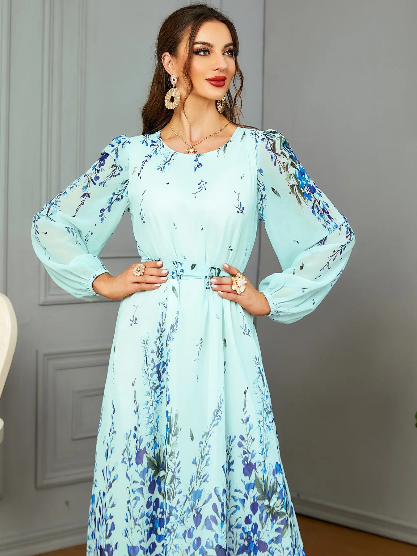 Vestido con estampado Abaya de Ramadán para mujer, vestido musulmán de fiesta marroquí con fajas, vestido de Jalabiya saudita Eid, bata árabe modesta, 2024