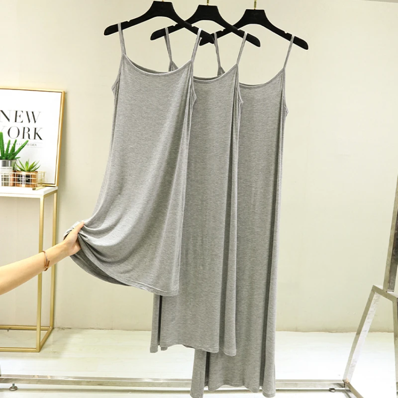 Women Modal Tank Dress Summer Sleeveless Sundress Casual Loose Spaghetti Strap Dress 90 to 118 Cm Size M To 2XL