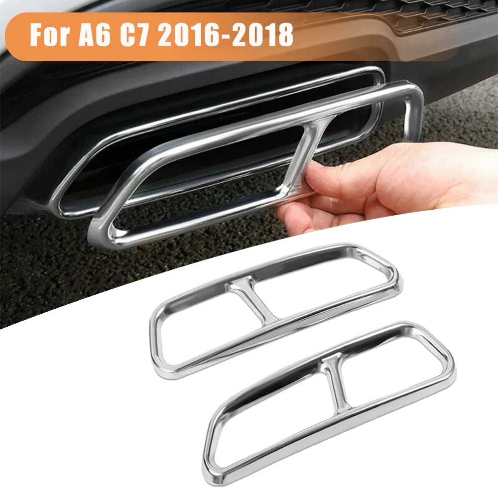 2Pcs Chrome Car Exhaust Tail Pipes Decoration Frame Tail Throat Pipe Modified Cover Trim for - A6 C7