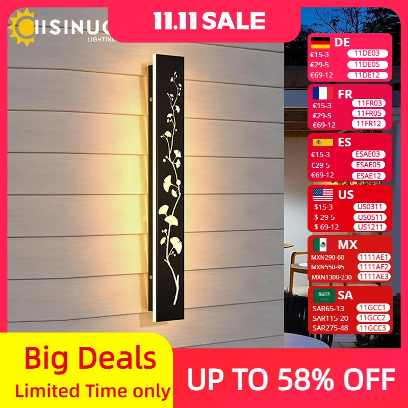 屋外防水ステンレス鋼ウォールライト蓮の花柄-ip65-防錆ロングウォールランプ庭中庭ヴィラガレージ用