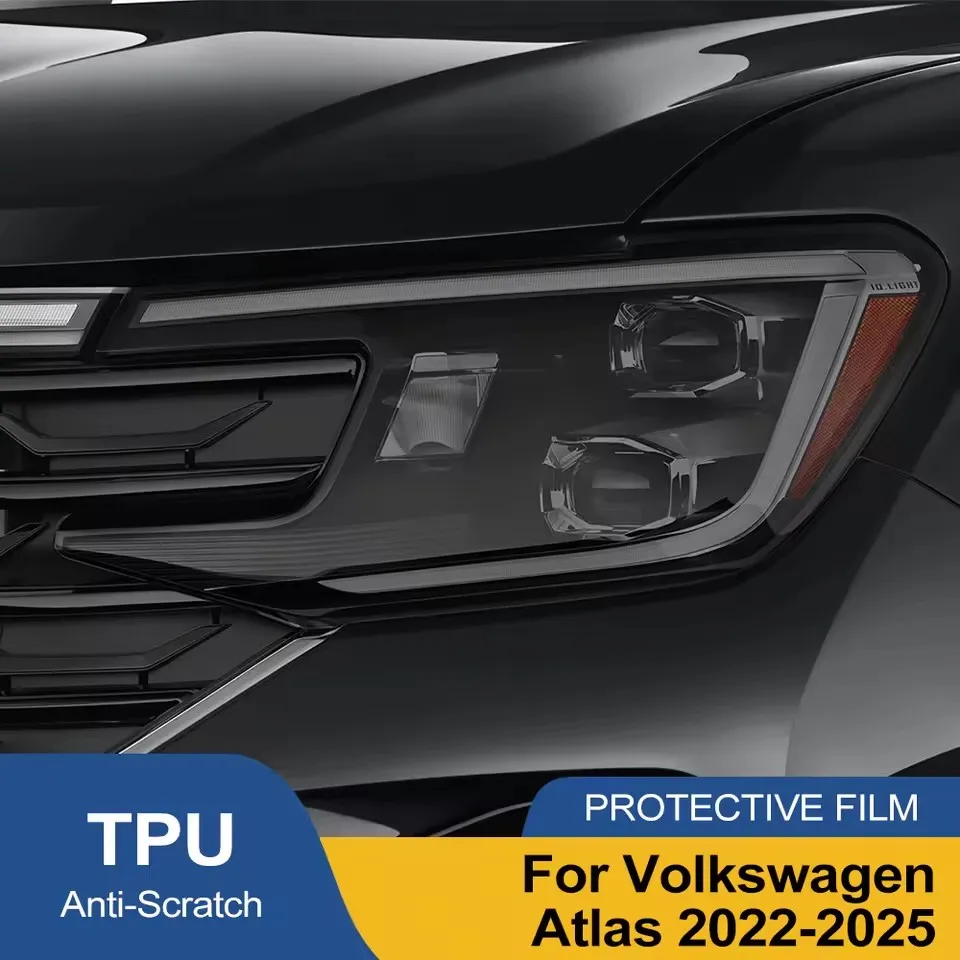 Smoke Black Pre Cut Car Headlight Protective Film for Volkswagen Atlas 2022-2023 TPU PPF Anti-Scratch Auto Vinyl Wrapping Film