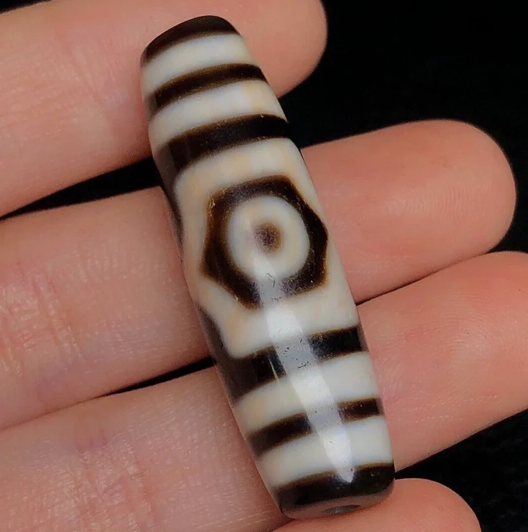 Himalayan Ancient Tibetan DZI Beads Old Agate 3 Eye Totem Amulet Pendant 40×11mm