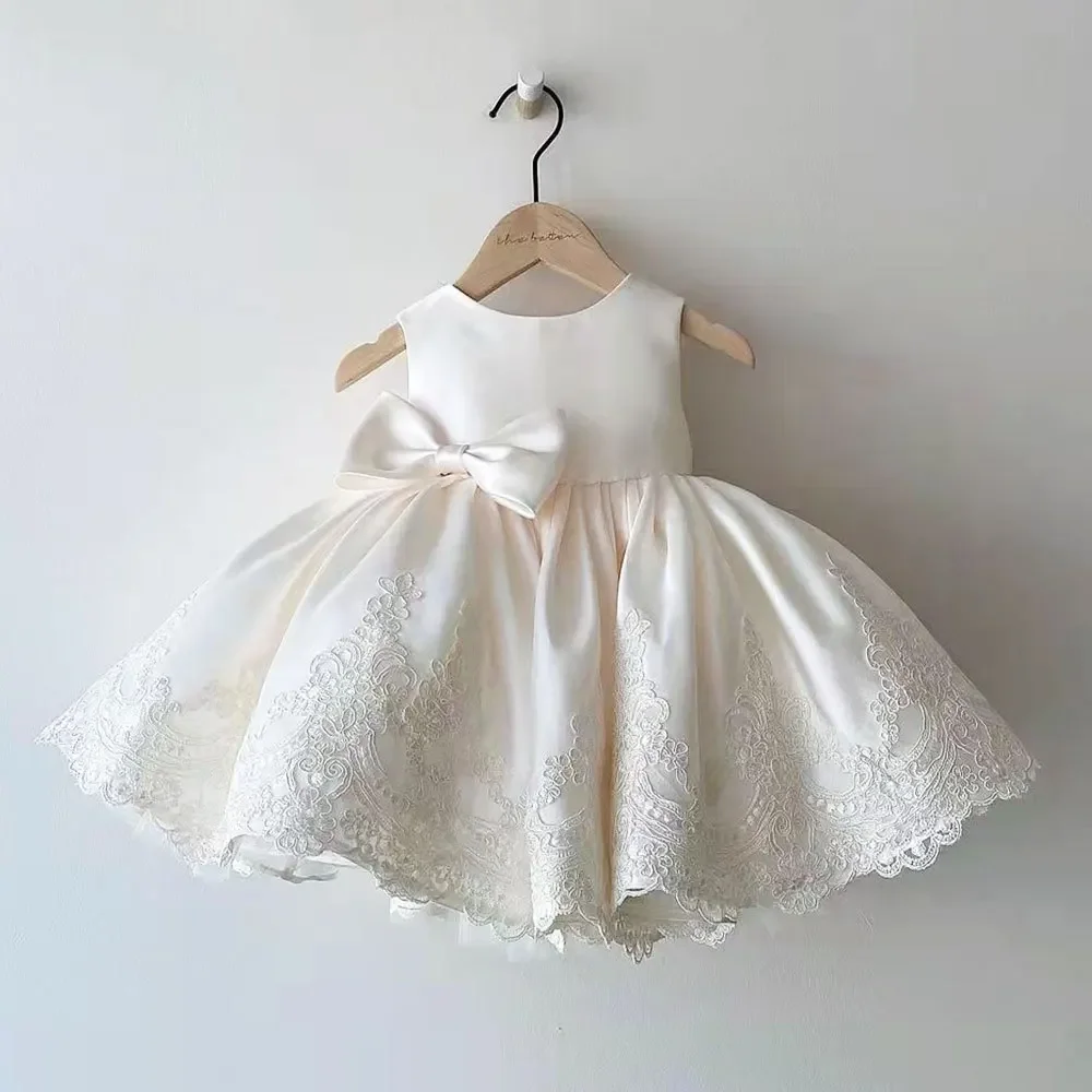 Eid White Luxury Glitter Kids Party Dresses Layers Ball Gown Girl Princess Dress Flower Appliques Baby Girl Dress