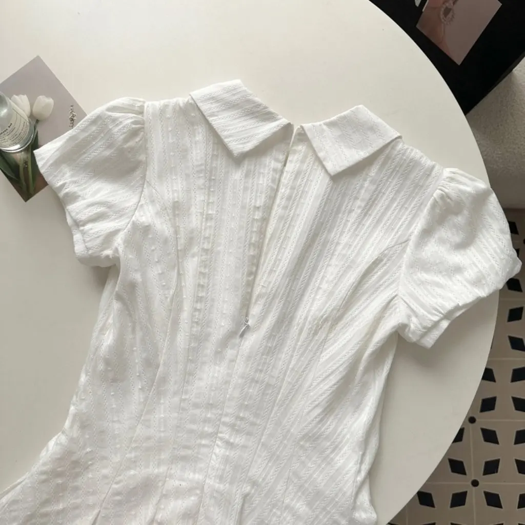 

Летнее белое милое платье-рубашка с короткими рукавами в студенческом стиле, шорты с пузырьками, юбка на талии, комплект из двух предметов для женщин