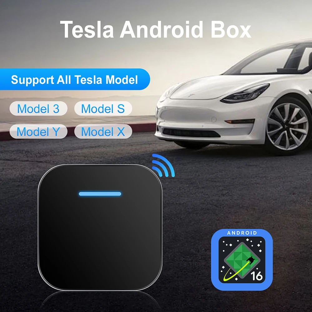 For Tesla Model 3 Y X S Wireless CarPlay Adapter Dual Wifi/Bluetooth Android 16 Smart Multimedia AI Box Android Auto Navigation