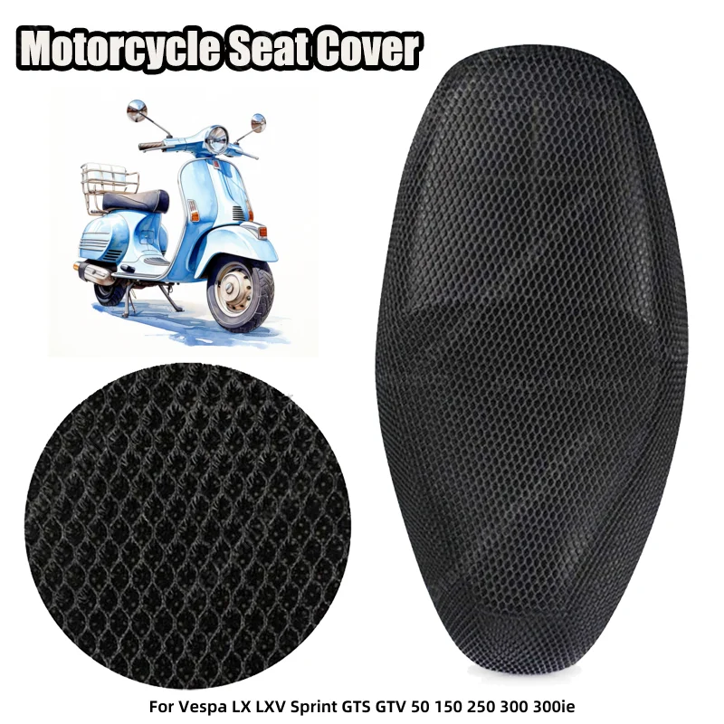 For Vespa LX LXV Sprint GTS GTV 50 150 250 300 300ie Summer 3D Mesh Motorcycle Seat Cover Sunscreen Breathable Scooter Electric