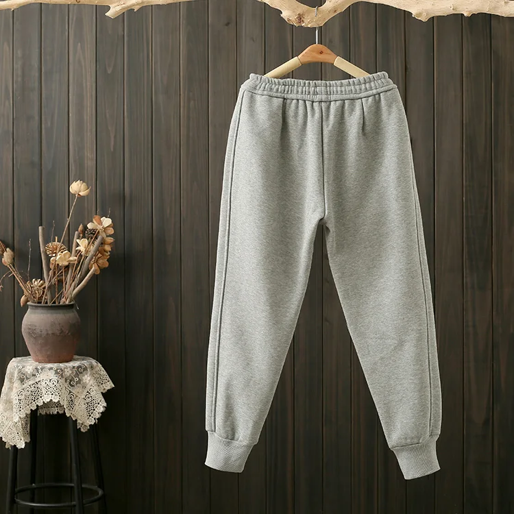Korean Style Fleece Lined Thickened Harlan Sports Pants Women's Autumn Winter Large Size Casual Trousers Fashionable Cuffed L...