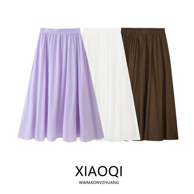 Spring 2026 Women's Mid-Waist A-Line Skirt Long Layered Decorative Versatile Half Body Skirt Elegant Fashionable Ladies Skirt