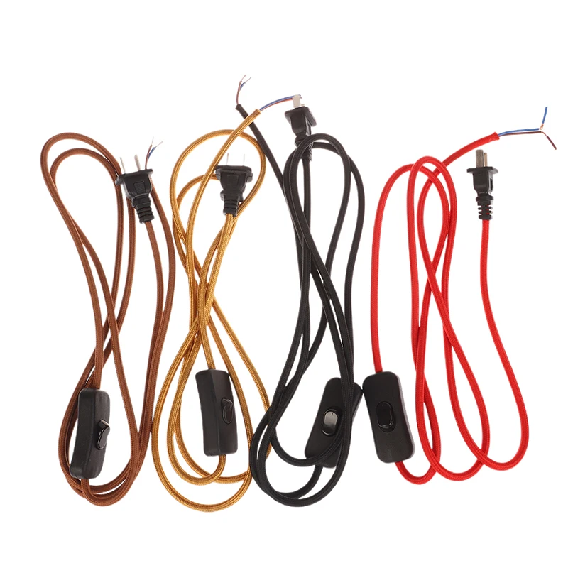 Cabos de Alimentação AC com Plug Switch, Têxtil Coberto, Cabo Flex Fio, Cabo de Extensão para Candeeiro de Mesa, 220V, 1.8 m