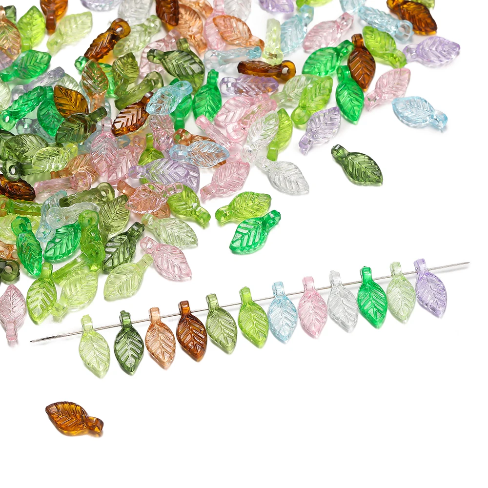 Acrylic Leaf Shaped Spacer Beads Charms Colored Leaves for DIY Necklaces Bracelets Crafts Charms Jewelry Making Supplies 100pcs