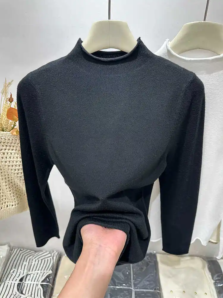 Sweter damski dziergany, pulower, nowy, długi rękaw, golf, biały sweter dziergany, pulower damski, topy, swetry, swetry damskie Q1428