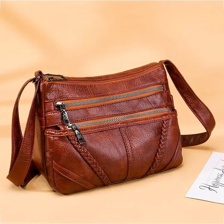 Fashion Vintage Women Shoulder Bag Soft Pu Leather Crossbody Bag Brown Washed Messenger Bag Female Casual Handbags
