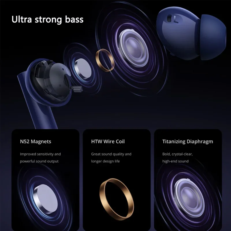 Global Version realme Buds Air 5 TWS Earphone 50dB Active Noise Cancelling True Wireless Bluetooth 5.3 38H Battery Life Headset