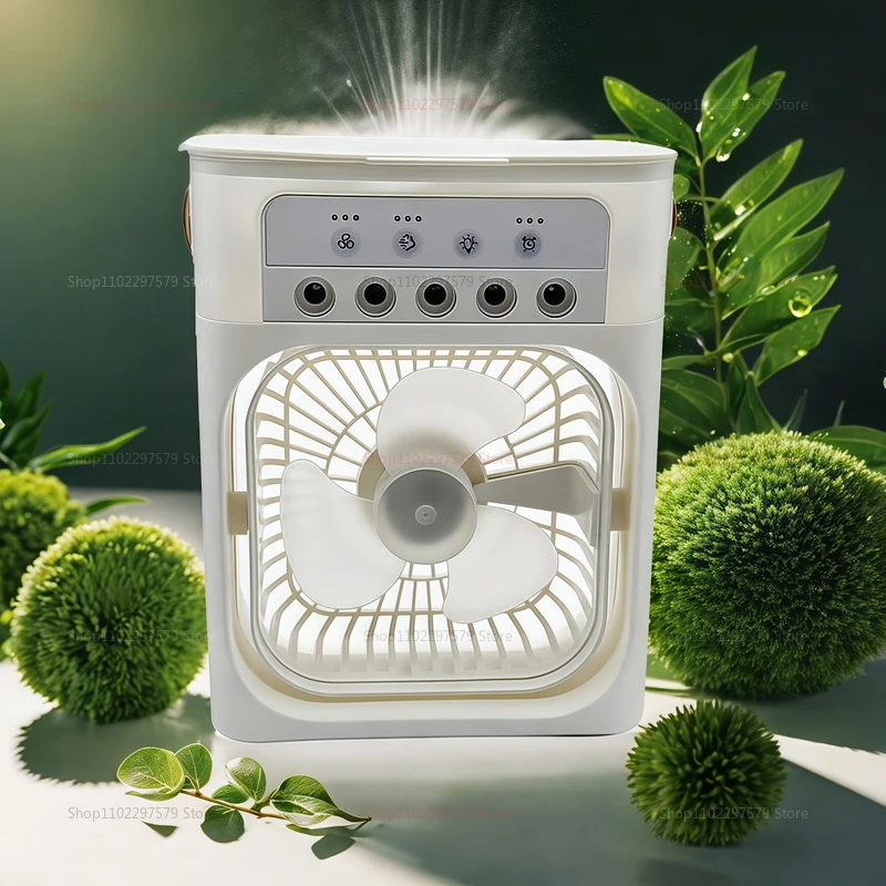 جديد 3 في 1 مروحة مكيف الهواء المحمولة مع ضوء الليل LED مروحة محمولة خمسة حفرة رذاذ مروحة صغيرة المرطب مبرد الهواء