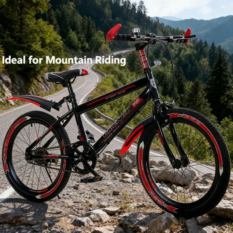 

Детский односкоростной велосипед, черный и красный, 20-дюймовый, 22-дюймовый горный велосипед для мальчиков 6-10 лет, детский велосипед для начальной школы