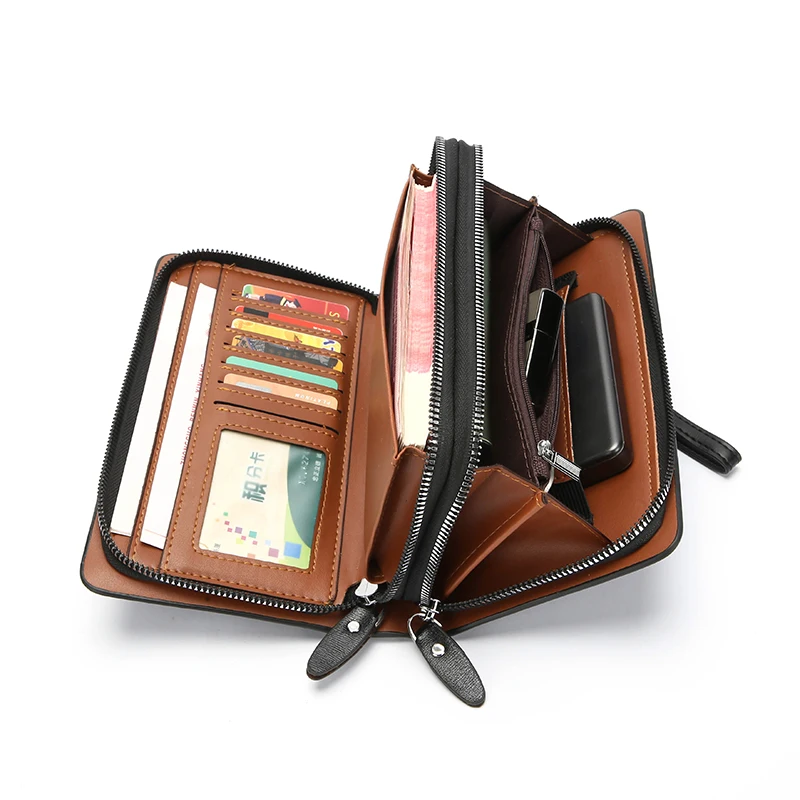 

High quality leather double zipper men's clutch bag Card Purse Business handbag 클러치 백 bolso de mano hombre клатч мужской كبوت ذك