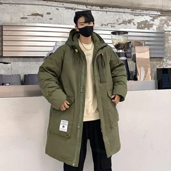 Mid-Length White Duck Down Jackets Men's 2023 Winter New Solid Warm Long Hooded Puffer Coat Outwear Windproof Thicken Top Parkas